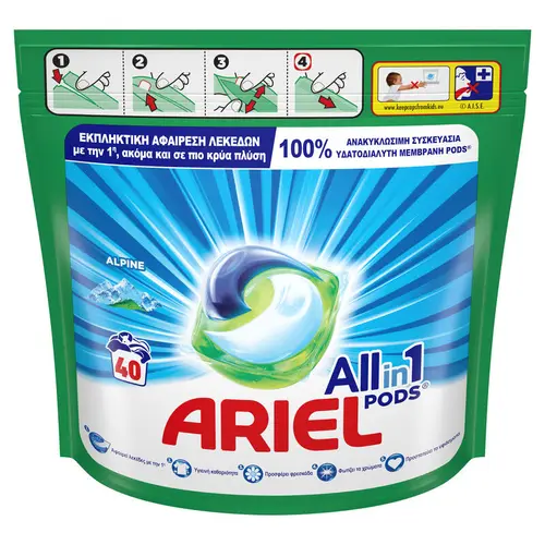 Ariel Κάψουλες Πλύσης All In 1 Alpine 40τμχ 1008gr