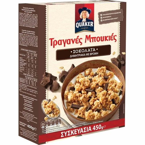 Quaker Δημητριακά Τραγ. Μπουκίες Βρώμη & Σοκολάτα Υγειας 450gr (-1,40Ε)