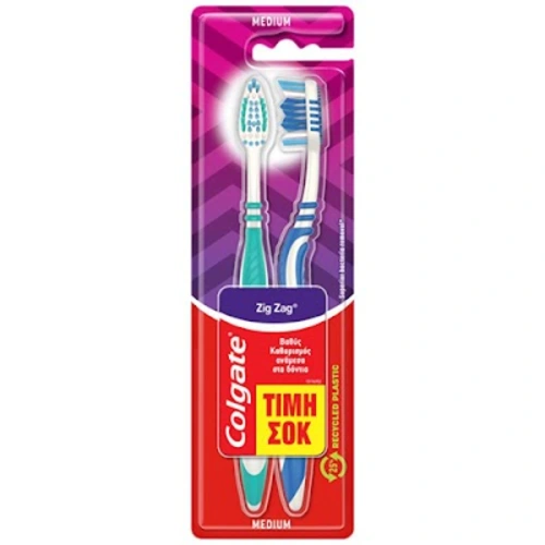Colgate Οδοντόβουρτσα Zig-Zag Antibac Μέτρια 2 Τμχ