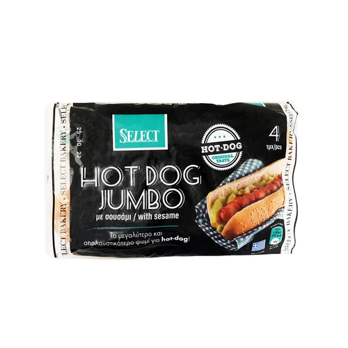 Select Hot Dog Jumbo Με Σουσάμι (4τεμ) Κτψ 425gr
