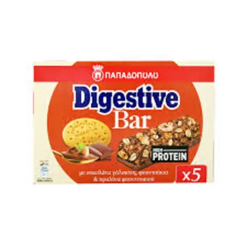 Παπαδόπουλου Μπάρα Δημ. Digestive Σοκολάτα Γάλακτος Φουντουκια&Πραλινα Φουντουκιου 28grX5τμχ 140gr